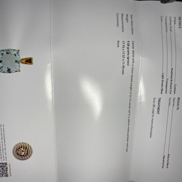 GIA Certified Aquamarine 24.15ct Solid 18K Pendant - Picture 7 of 7